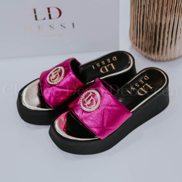 Lux by Dessi 208 fekete-pink metál papucs
